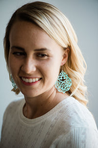 Aqua Mint Earrings | Big Damask Filigree Earrings