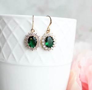 Emerald Green Earrings | Crystal Glass Earrings