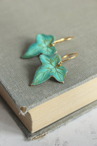 Ivy Leaf Earrings - Verdigris Patina