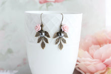 Load image into Gallery viewer, Pink rose and Black Grey Pearl Branch Earrings