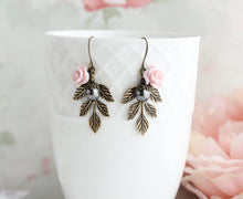 Load image into Gallery viewer, Pink rose and Black Grey Pearl Branch Earrings