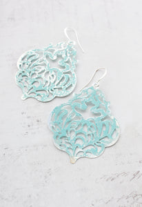 Aqua Mint Earrings | Big Damask Filigree Earrings