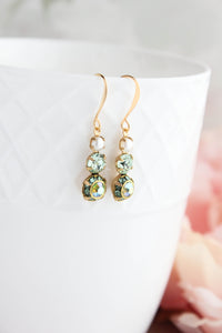 Green Drop Earrings | Peridot Glass Jewel Earrings