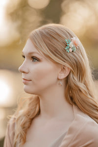 Pink and Mint Green Floral Hair Comb