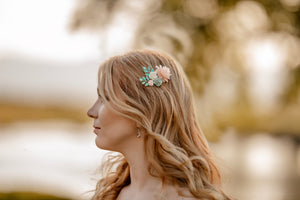 Pink and Mint Green Floral Hair Comb