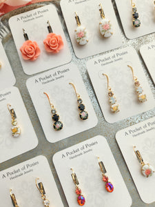 Pink Rose on Earrings | Three Vintage Glass Jewels