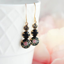 Load image into Gallery viewer, Pink Rose on Earrings | Three Vintage Glass Jewels