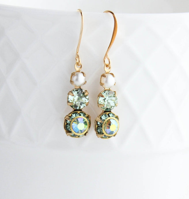 Green Drop Earrings | Peridot Glass Jewel Earrings