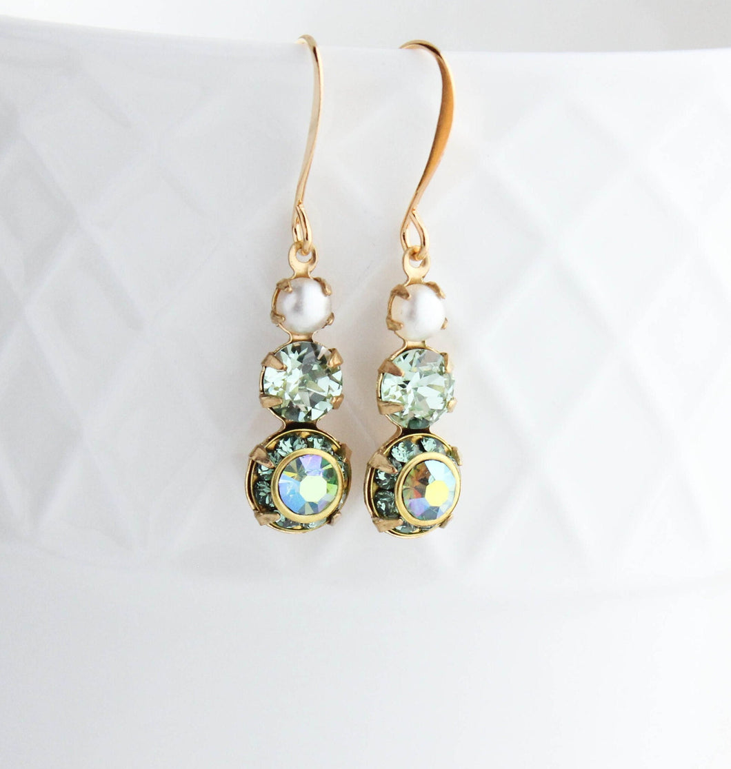 Green Drop Earrings | Peridot Glass Jewel Earrings