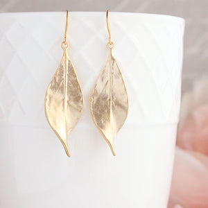 Long Curled Leaf Earrings | Rose Gold Patina