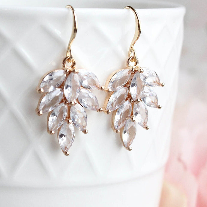 Glass Leaf Earrings | Cubic Zirconia Earrings