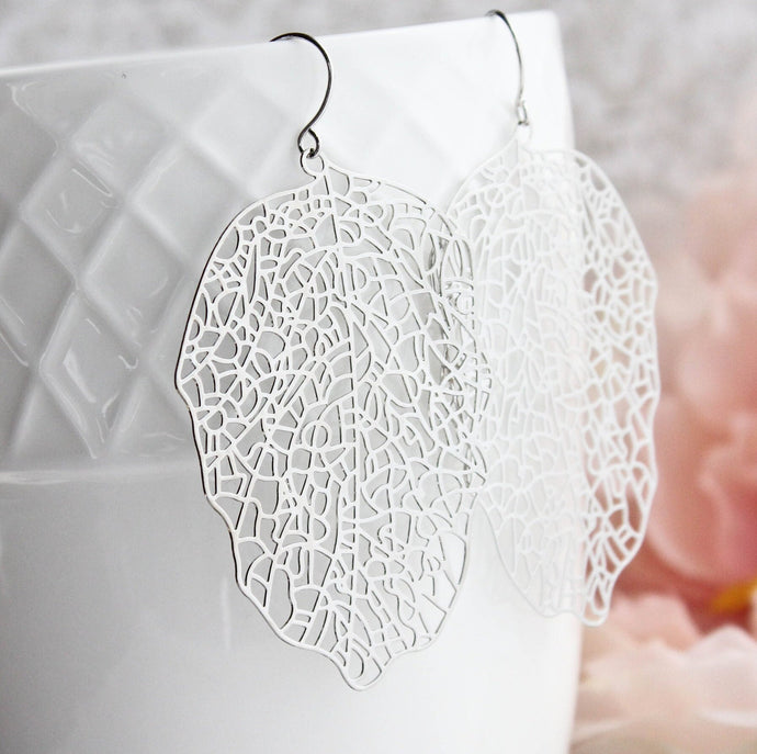 Big Leaf Earrings | Silver Filigree Leaf