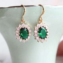 Load image into Gallery viewer, Emerald Green Earrings | Crystal Glass Earrings