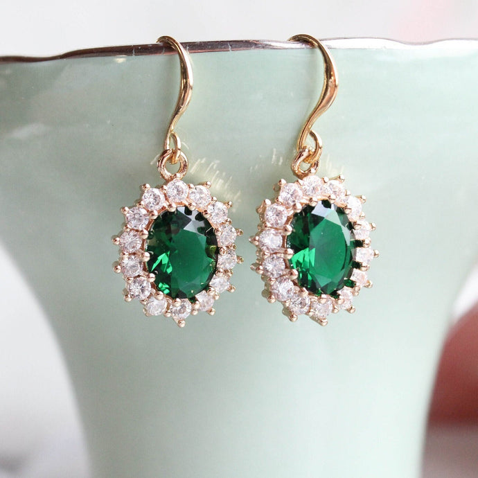 Emerald Green Earrings | Crystal Glass Earrings