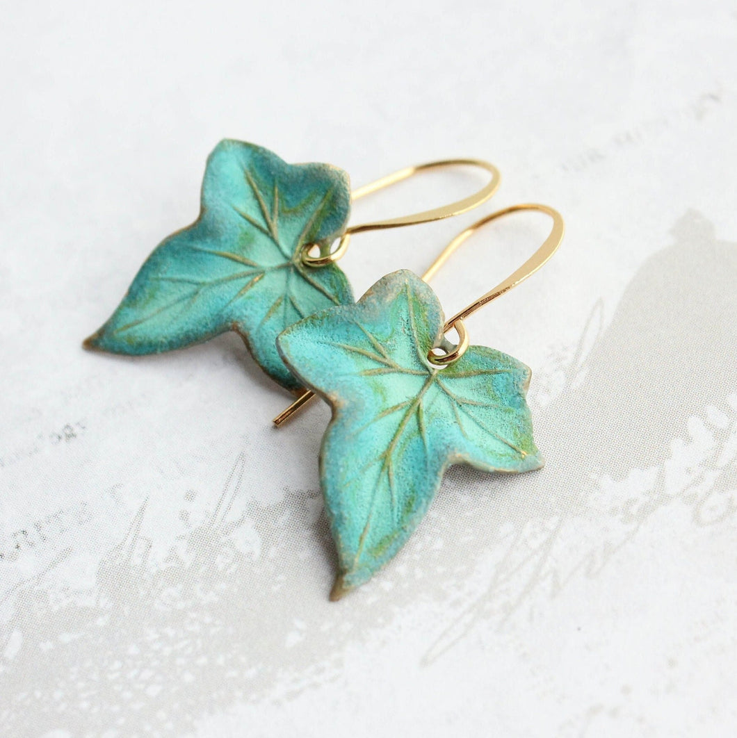 Ivy Leaf Earrings - Verdigris Patina