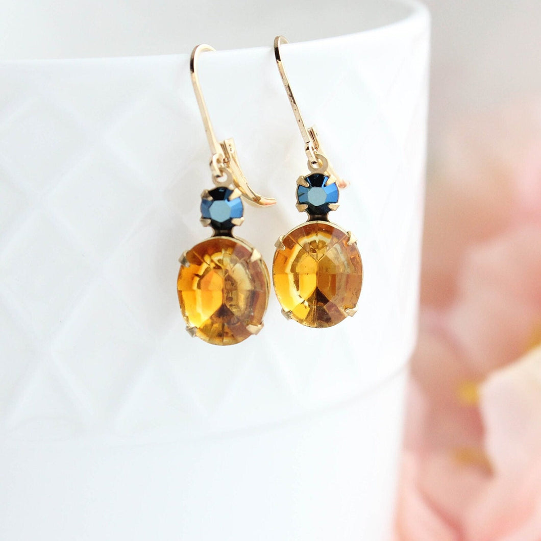 Topaz Glass Earrings | Vintage Glass Drops