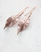 Load image into Gallery viewer, Long Curled Leaf Earrings | Rose Gold Patina