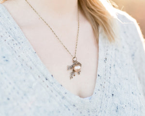 Burnt Copper Pearl Acorn Charm Necklace