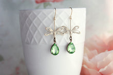 Load image into Gallery viewer, Dragonfly Earrings | Peridot Green Vintage Glass