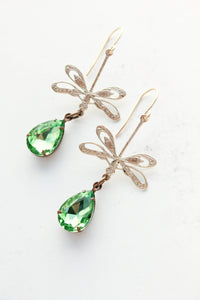 Dragonfly Earrings | Peridot Green Vintage Glass