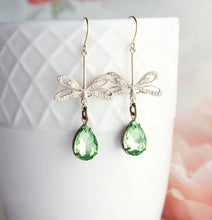 Load image into Gallery viewer, Dragonfly Earrings | Peridot Green Vintage Glass