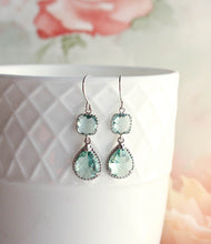 Load image into Gallery viewer, Aqua Glass Earrings | Silver Drop Earrings