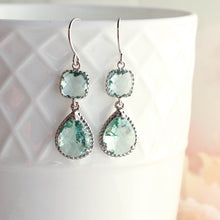 Load image into Gallery viewer, Aqua Glass Earrings | Silver Drop Earrings