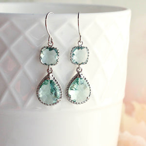 Aqua Glass Earrings | Silver Drop Earrings