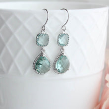 Load image into Gallery viewer, Aqua Glass Earrings | Silver Drop Earrings