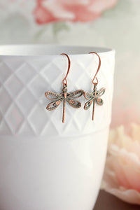 Dragonfly Earrings | Mint Patina Copper Earrings