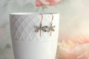 Dragonfly Earrings | Mint Patina Copper Earrings