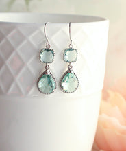 Load image into Gallery viewer, Aqua Glass Earrings | Silver Drop Earrings