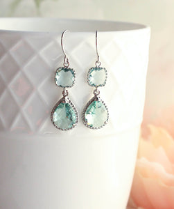 Aqua Glass Earrings | Silver Drop Earrings