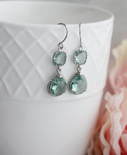 Load image into Gallery viewer, Aqua Glass Earrings | Silver Drop Earrings