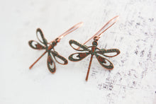 Load image into Gallery viewer, Dragonfly Earrings | Mint Patina Copper Earrings