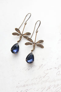 Dragonfly Earrings | Dark Navy Blue Teardrop