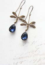 Load image into Gallery viewer, Dragonfly Earrings | Dark Navy Blue Teardrop