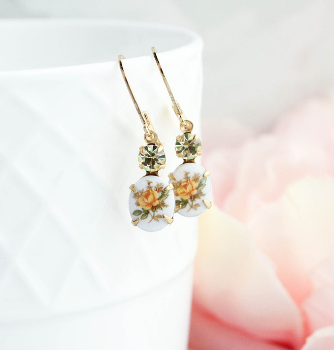 Yellow Rose Cameo Earrings