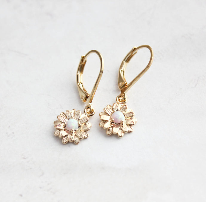 Little Daisy Earrings with Opal | Tiny Flower Earrings