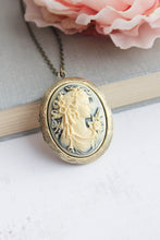 Load image into Gallery viewer, Cameo Locket Necklace | Lady on Dark Navy