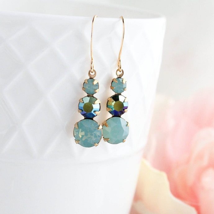 Aqua Mint Drop Earrings | Shades of Aqua | Vintage Glass