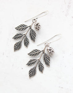 Silver Branch and Pine Cone Earrings