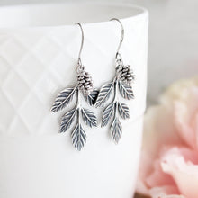 Load image into Gallery viewer, Silver Branch and Pine Cone Earrings