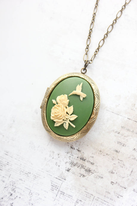 Hummingbird Necklace | Big Photo Locket Pendant