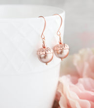 Load image into Gallery viewer, Acorn Earrings | Rose Gold and Pearl Drop