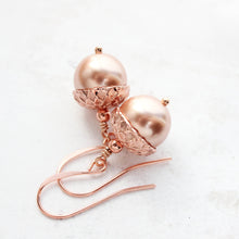 Load image into Gallery viewer, Acorn Earrings | Rose Gold and Pearl Drop