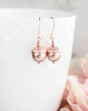 Load image into Gallery viewer, Acorn Earrings | Rose Gold and Pearl Drop