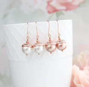 Rose Gold and Cream Pearl Acorn Earrings