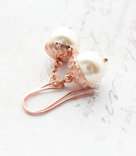 Load image into Gallery viewer, Rose Gold and Cream Pearl Acorn Earrings