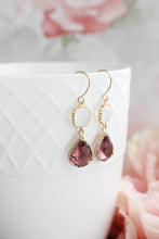 Load image into Gallery viewer, Dusty Plum  and Opal Glass Earrings